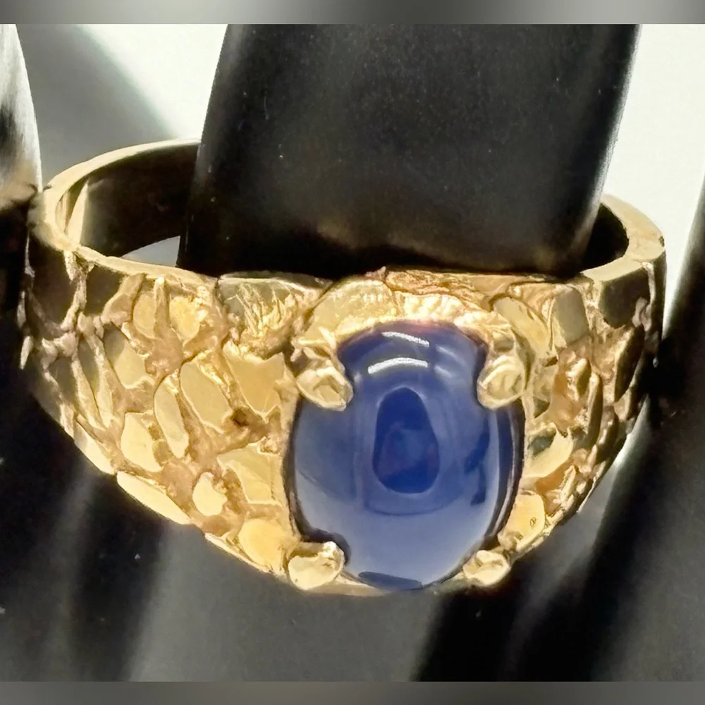 14k Gold Nugget Design Blue Prong Set Stone - Picture 3 of 15